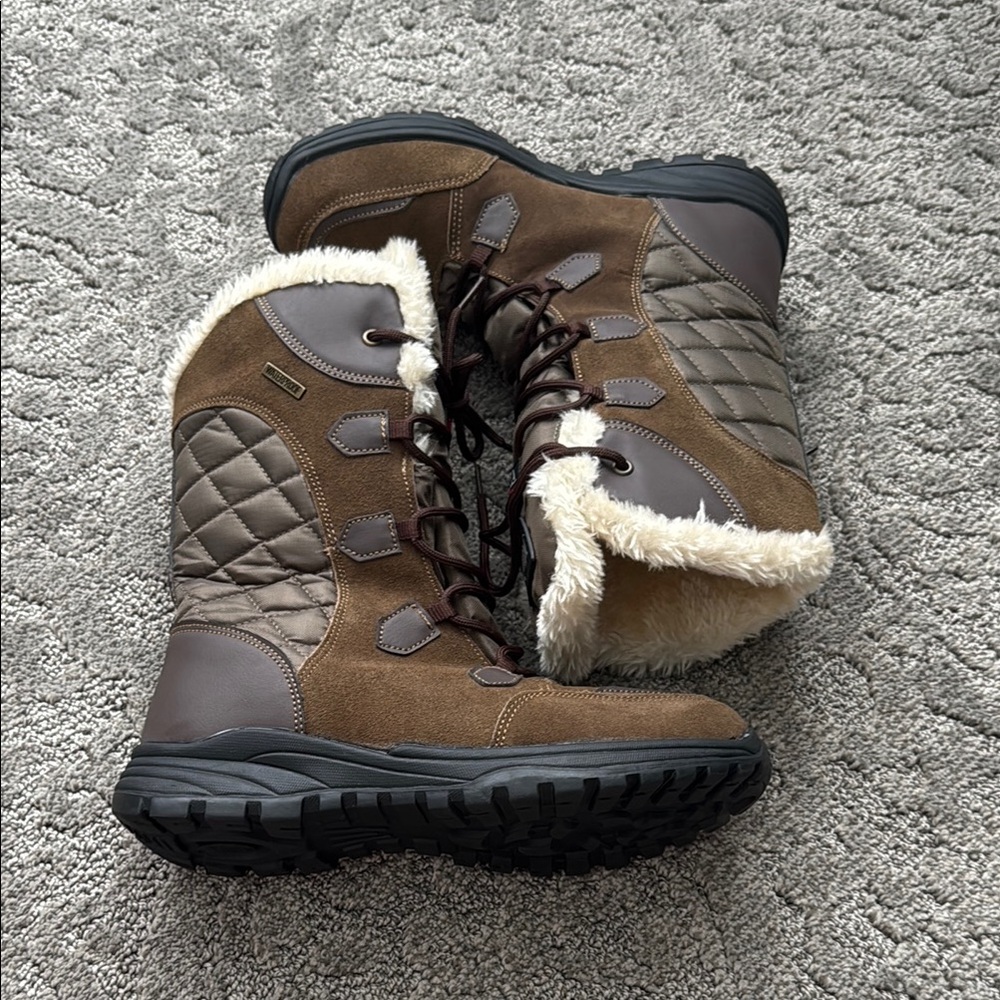 NWOT Brown Winter Boots with Faux Fur and Rugged Soles